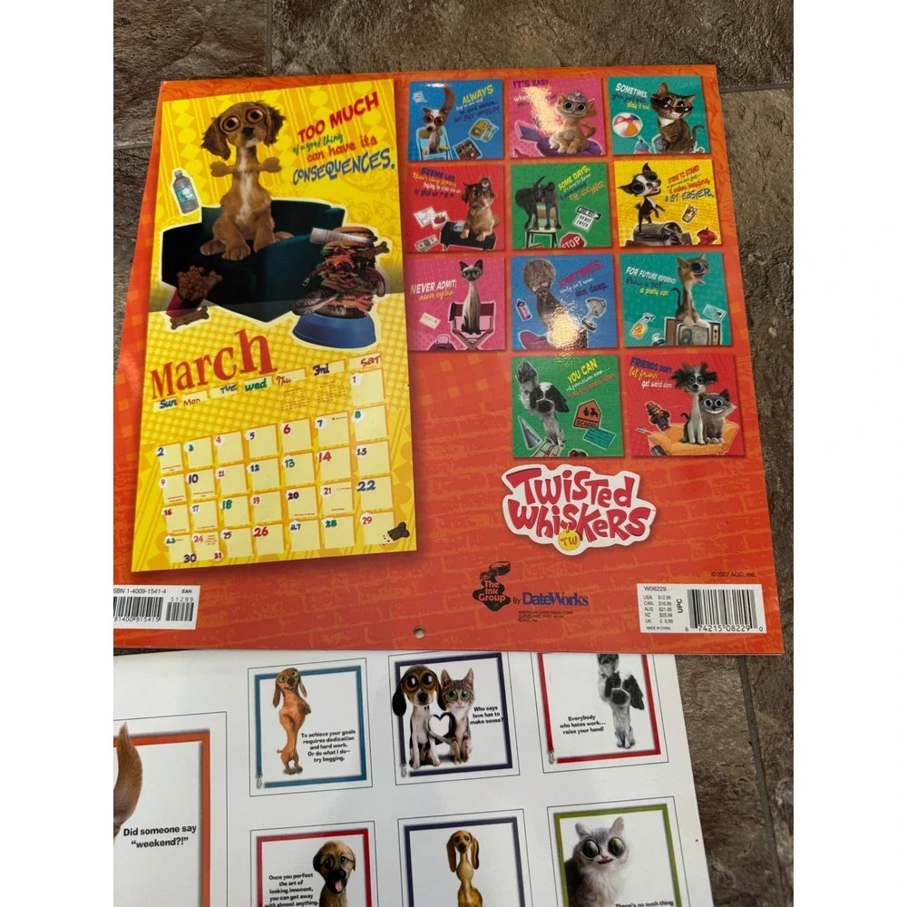 Vintage NEW Twisted Whiskers Calendar Lot 2004 2007‎ DateWorks Funny Cats Dogs